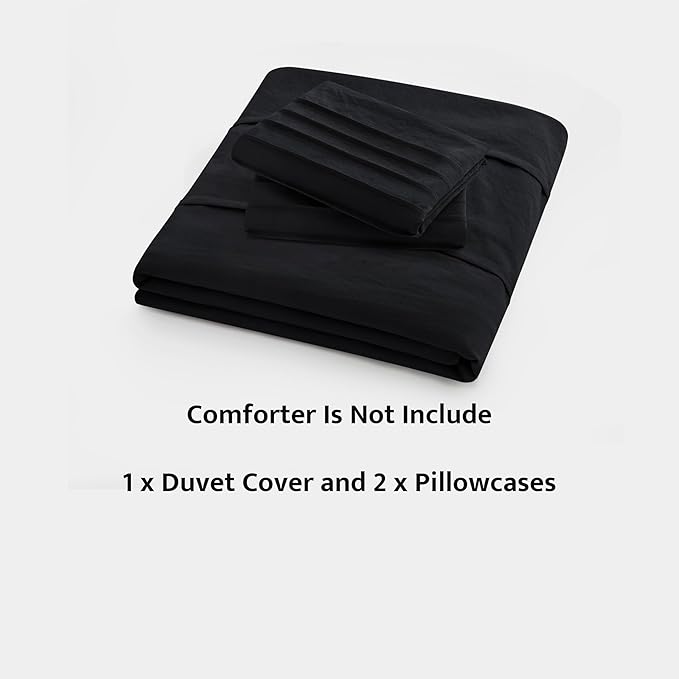 Oli Anderson Black Duvet Cover King Size - Pleated King Duvet Cover, 3PCS Soft and Breathable Textured Bedding Set with Zipper Closure(Black,104"x90")