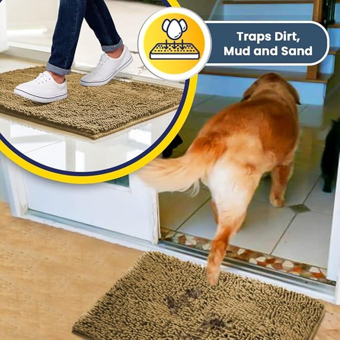 Muddy Mat® Shown on TV – Super Absorbent Door Mat Indoor, Microfiber Quick Dry Chenille Entryway Rug, Non-Slip Front Door Mat, Indoor Mats for Entryway, Machine Washable Pet Rug, Beige 36"x72"