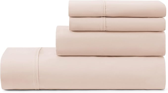 UGG King Sheet Set 4-Piece Luxury Cooling Sheets Deep Pockets Premium Bedding with 2 Pillow Shams Hypoallergenic Machine Washable Soft Lightweight Bed Set for Bedroom, King, Shell Light Pink (Hedi)