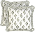 Ridhi Natural Spring Block Print Ruffle Pillow Covers 18x18 Inch Set of 2 by Ridhi