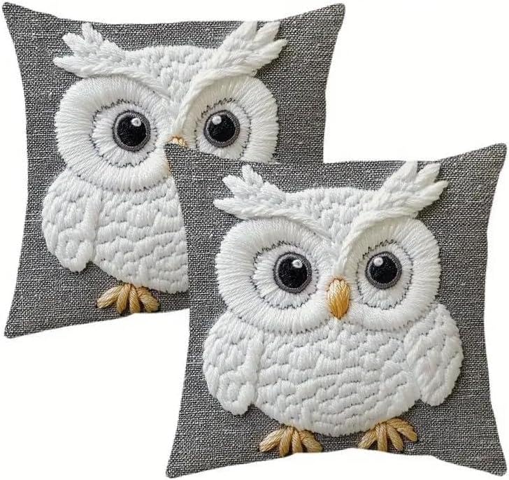 Decorative Owl Throw Pillow Cover, 2D Printed Design on Gray by Unknown