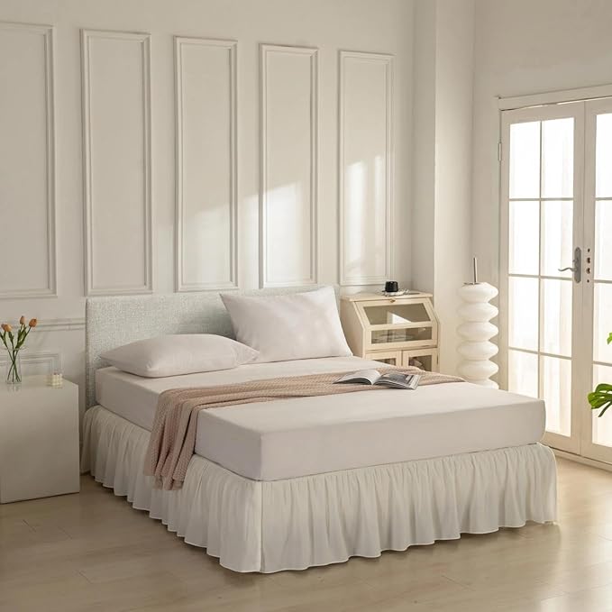Bed Skirt King Size Ruffled Bed Skirt with Split Corners, Ivory King Bed Skirts 18 Inch Drop, King Size Bed Skirting with Platform, 18'' King