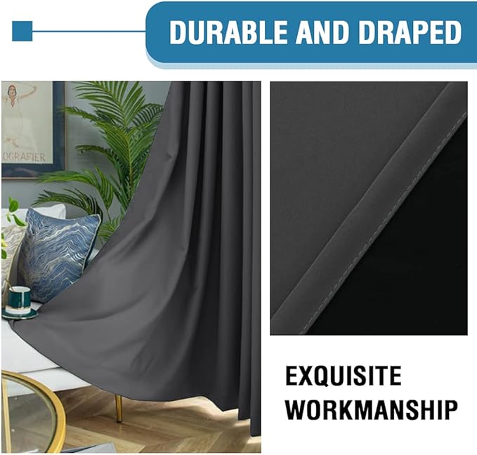 H.VERSAILTEX 100% Blackout Curtains for Bedroom Thermal Insulated Curtains & Drapes Blackout Curtains 84 Inches Long Rod Pocket Curtains for Living Room with Black Liner 2 Panels Set, Charcoal Gray