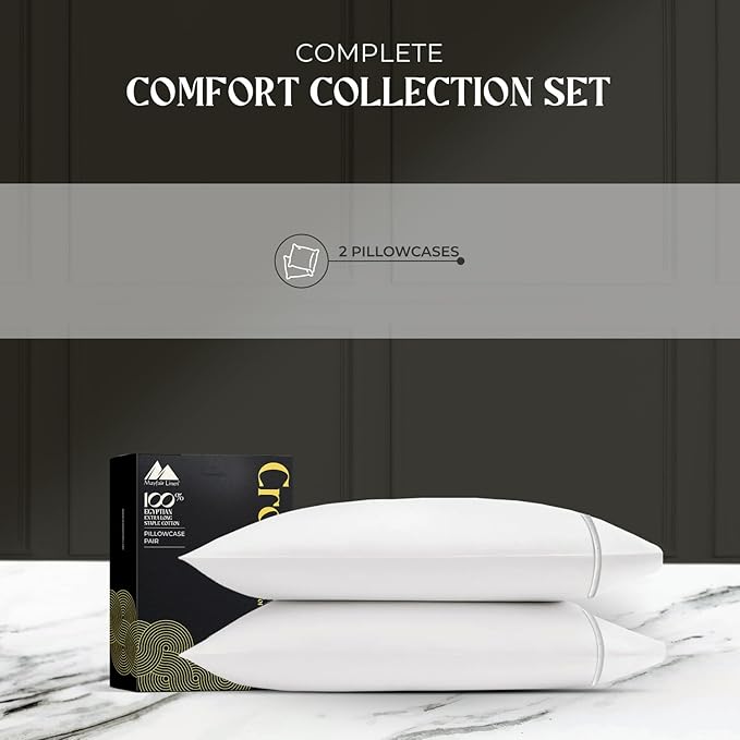 Mayfair Linen 100% Egyptian Cotton King Pillow Cases Set of 2 - Luxury 2000 Series King Size Pillowcases, Soft Cooling & Breathable, Envelope Closure Hotel Quality Pillowcase (21 x 41, White)