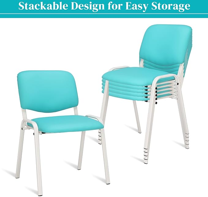 VINGLI Blue Waiting Room Chairs, 5-Pack PU Church Chairs Conference Stackable Office Guest & Reception Stacking for Meeting, Lobby, Simple&Space-Saving Pu-blue