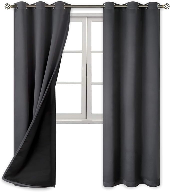 BGment Thermal Insulated 100% Blackout Curtains for Bedroom with Black Liner, Double Layer Full Room Darkening Noise Reducing Grommet Curtain (42 x 84 Inch, Dark Grey, 2 Panels)