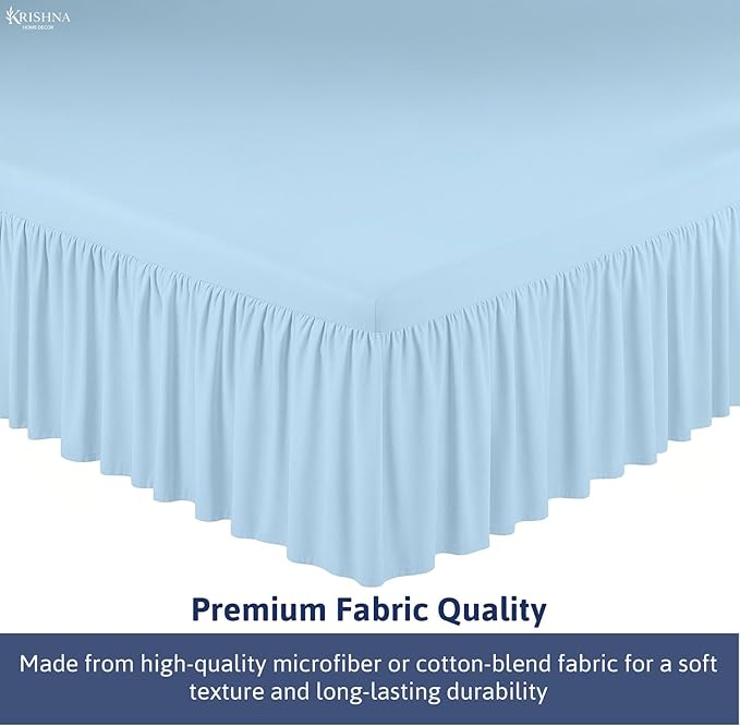 KRISHNA Ruffled Bed Skirt with Split Corners Full, 100% Microfiber Hotel Quality, 21 Inch Drop Dust Ruffle Gathered Bedskirt with Platform, 54" x 75", Light Blue