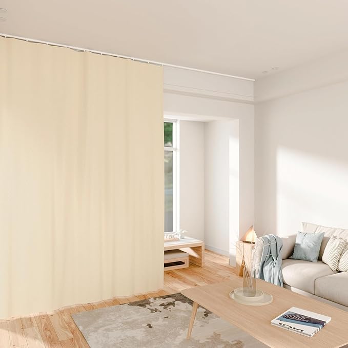 Room Divider Curtains Total Blackout Privacy Curtain Panel Room Thermal Insulated Noise Reduction Curtain for Bedroom Window Living Room Ceiling Track Curtains W 150 × H 108 in Beige.
