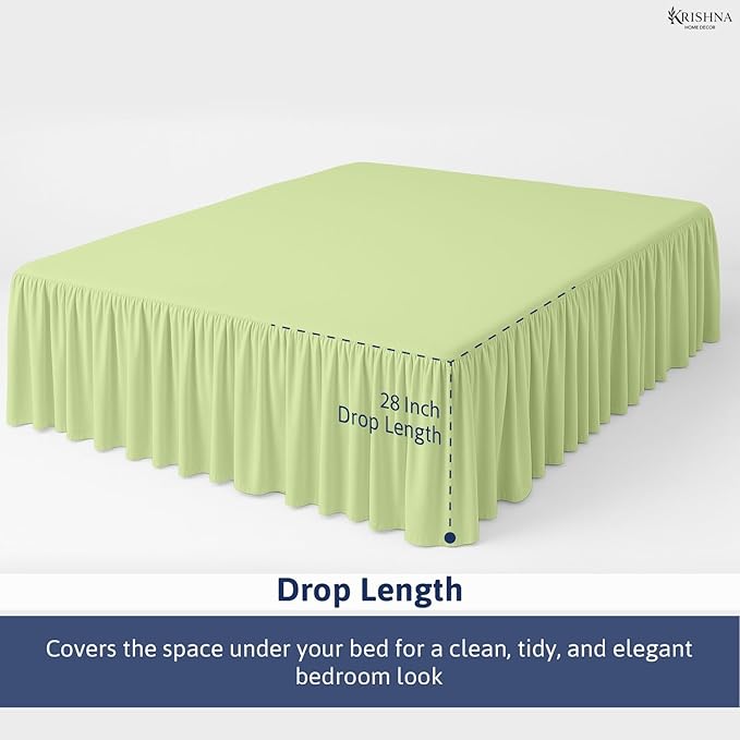 KRISHNA Ruffled Bed Skirt with Split Corners Twin, 100% Microfiber Hotel Quality, 28 Inch Drop Dust Ruffle Gathered Bedskirt with Platform, 39" x 75", Sage