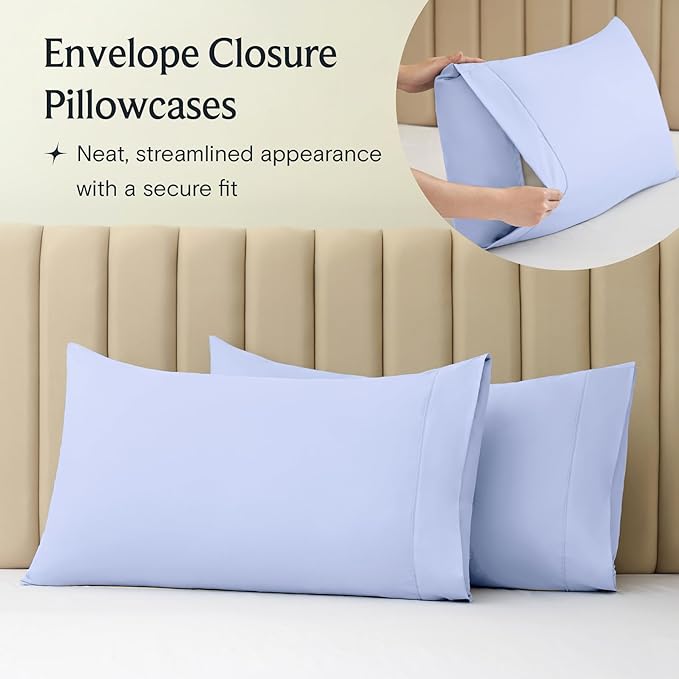 LuxClub 3 PC Twin Sheet Set, Deep Pockets Wrinkle Free Cooling Bed Sheets Hotel Bedding for Women, Men, Kids & Teens, Includes 1 Fitted Sheet, 1 Flat Sheet and 1 Pillowcase-Silky Soft Sky Blue