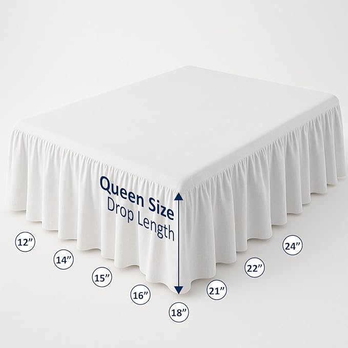 Ruffled Bed Skirt with Split Corners-Dust Ruffle - 22" Drop 100% Microfiber Soft,Sheen & Luxurious Look - Bed Skirts (White -Queen)