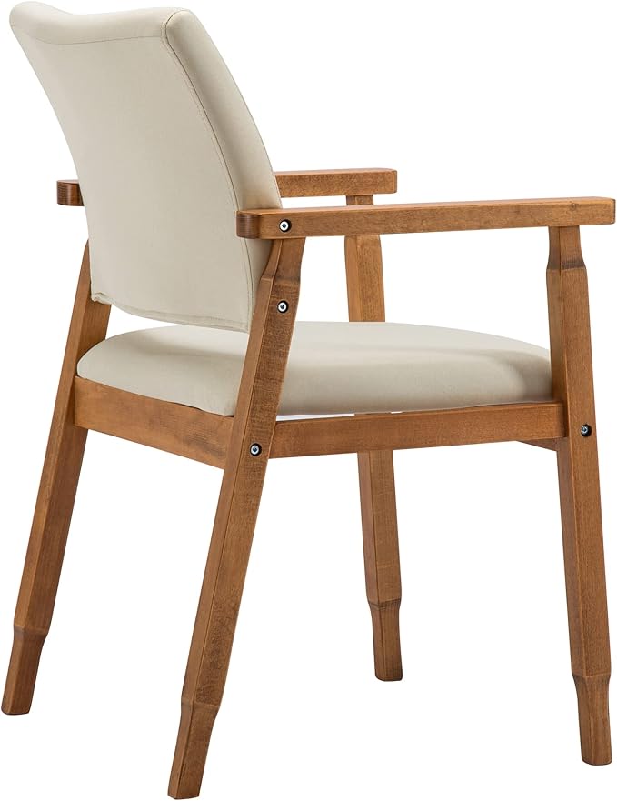 thksbought Set of 2 Mid Century Modern Walnut Dining Chairs Wood Arm Beige Fabric Kitchen Cafe Living Room Decor Furniture