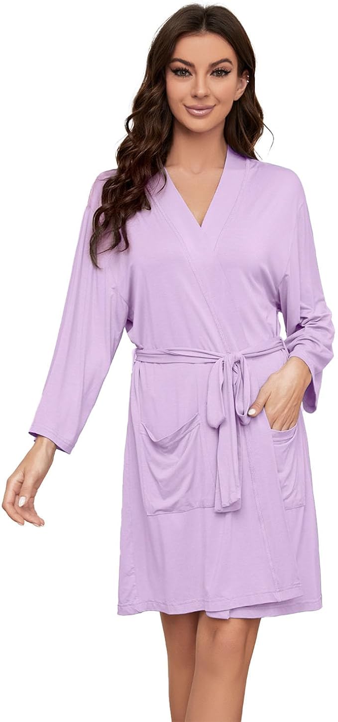 HEARTNICE Robes for Women Lightweight Short Knit Kimono Knee Length Bathrobe for Womens Soft 3/4 Sleeves Summer Sleepwear