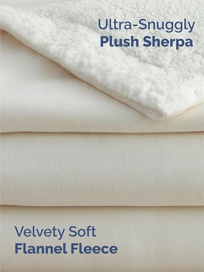 Sherpa Fleece Blanket King Size - Reversible Sherpa Fleece King Blanket - Super Soft Double Sided for Bed, Sofa, Couch - Thick, Warm, Fuzzy & Plush - Luxurious Bedding for Winter - Cream, 90" x 108"