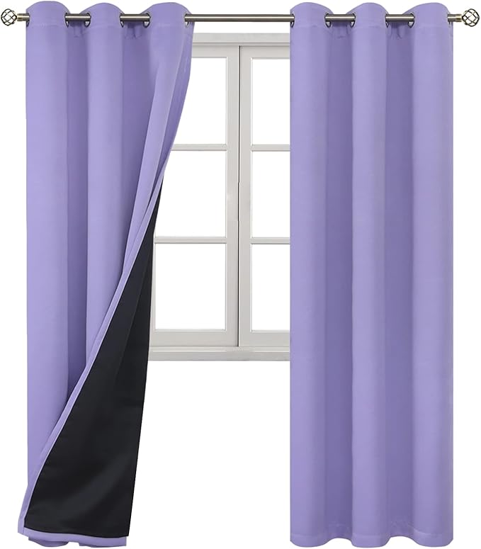 BGment Thermal Insulated 100% Blackout Curtains for Bedroom with Black Liner, Double Layer Full Room Darkening Noise Reducing Grommet Curtain (42 x 84 Inch, Lavender, 2 Panels)