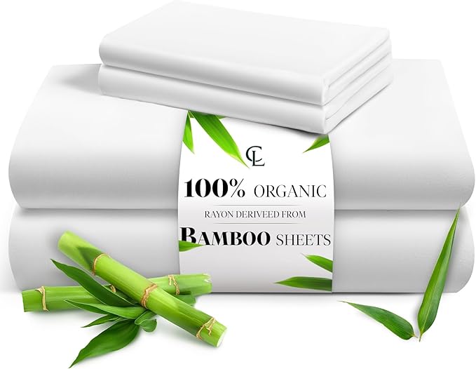 LuxClub Full Size Bed Sheets, 100% Rayon Derived from Bamboo Cooling Sheets, Breathable & Soft Deep Pocket Up to 16", Hotel Luxury Silky Sheets Full Size Set, White