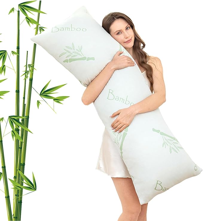 Body Pillow for Adults, Memory Foam Long Pillow for Side Sleeper, Fluffy and Firm Full Body Pillow with Removable Pillowcase,Adjustable Filling,20×54 Inch,Green