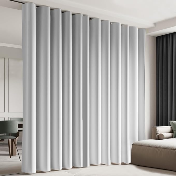 Room Divider Blackout Curtain Track Curtains Wall Dividers Panels Screen for Living Rooms Bedroom Office Privacy Partition Separation, W150 × L96 Inch,1 Panel, White