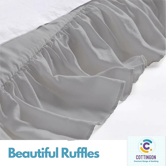 Ruffled Bed Skirt with Split Corners-Dust Ruffle - 14" Drop 100% Microfiber Soft,Sheen & Luxurious Look - Bed Skirts (Light Grey -Full)