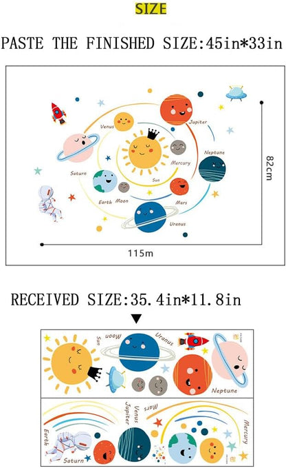 Quanhaigou 3D Solar Space Wall Decals Stickers Wall Murals Wallpaper Decor for Home Floor Living Room (Solar System)