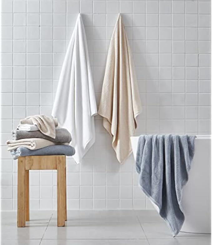 Nautica - Bath Towels, 100% Soft & Absorbent Cotton with Waffle Texture, Highly Absorbent & Quick Dry, Medium Weight Bathroom Towels (Oasis Beige, 8 Piece)