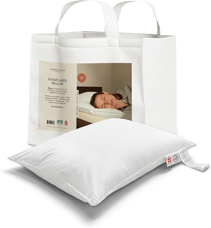 FOSSFLAKES Nordic Sleep, Bed Pillow Hypoallergenic Supportive with Down Alternate, Breathable and Machine Washable, Ideal for Side and Back Sleepers (White Medium High, King (U.S. Standard))