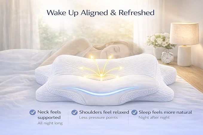 Butterfly Cervical Pillow for Side Sleepers, Dual Height Neck Support Pillow (4.7”/3.9”), Ergonomic Memory Foam Pillow for Shoulder Support, Washable Cove