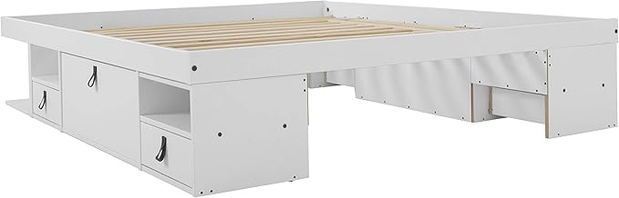 memomad Bali Storage Platform Bed with Drawers (Full Size, Off White)