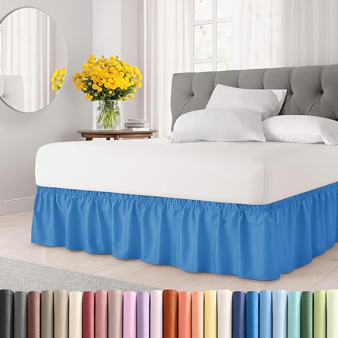 Wrap Around Dust Ruffle Bed Skirt - Royal Blue - for Full Size Beds w/ 15 Inch Drop - Easy Fit Elastic Strap - Adjustable Pleated Bedskirt w/Brushed Fabric - Wrinkle Free, Women, Men, Kids & Teens