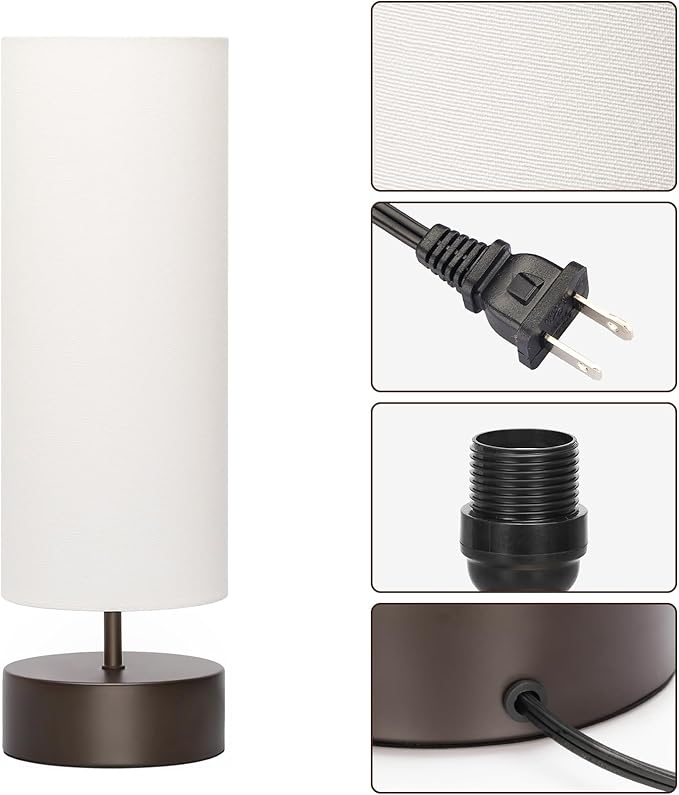 3 Way Dimmable Touch Control Table Lamp, Bedside Table Lamp with Dark Brown Base, Modern Nightstand Lamp with Beige Shade, Simple Night Light for Bedroom Living Room Home Office, 9W LED Bulb Included