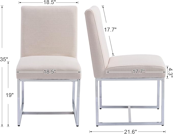 CIMOTA Modern Dining Chairs Set of 8, Upholstered Dining Room Chairs Armless Guest Side Chair with Chrome Base for Dining Room/Kitchen, Beige, 8PCS