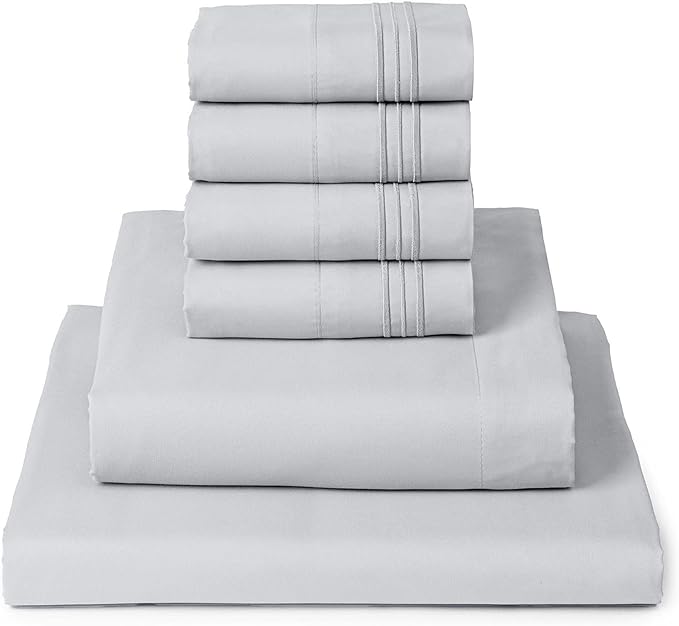 Mellanni California King Sheet Set - 6-Piece Iconic Collection Bedding, (Including 4 Pillowcases), 16-Inch Deep Pocket, Easy Care, Extra Soft, Cooling Sheets, Brushed Microfiber - Light Gray
