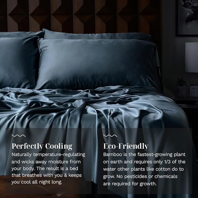 LUXOME Luxury Sheet Set | 100% Rayon (Viscose) from Bamboo | Twin Size - Ocean | Deep Pockets | 3-Piece Set (Fitted, Flat, Pillowcase)