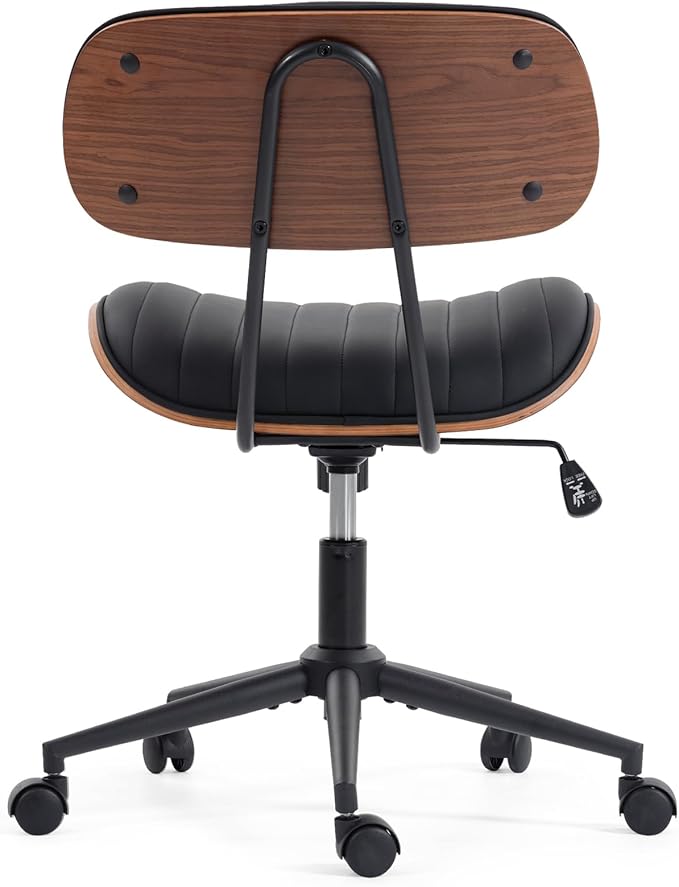 Home Office Chair with Wheels, Adjustable Height Desk Chair Leather Swivel Computer Chair, Armless Modern Walnut Chair for Office, Meeting Room, Black