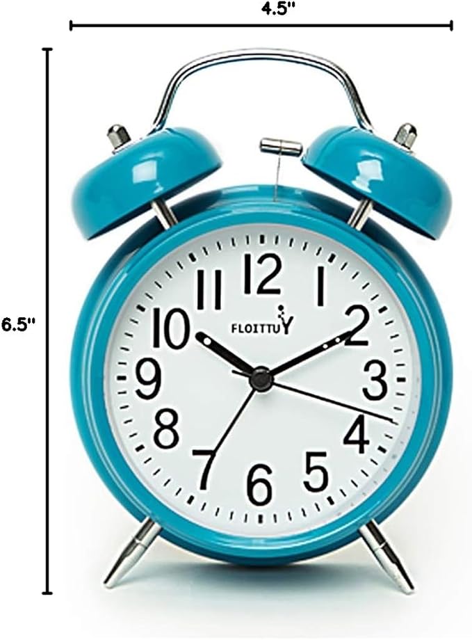 [Loud Alarm for Deep Sleepers) 4'' Twin Bell Alarm Clock with Backlight for Bedroom and Home Decoration(Blue)