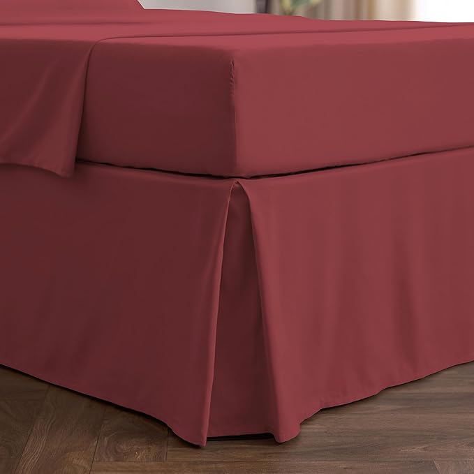 Mellanni Bed Skirt Twin XL Size - Bed Skirting - 15-Inch Tailored Drop Pleated Dust Ruffle - Hotel Luxury Bedding - Wrinkle, Fade, Stain Resistant - 1 Bedskirt (Twin XL, Brick Red)