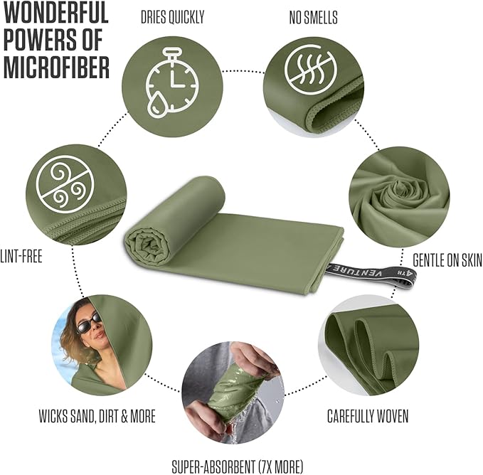 VENTURE 4TH - 4pcs Quick Dry Towels. Microfiber Travel Towels Ideal for Camping, Hiking, Backpacking, Gym. Lightweight & Fast Drying Travel Towels for Body. Compact & Easy to Pack - 4 Pack Extra Large