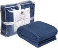 HILLFAIR 100% Combed Cotton Blanket–102x108 Inch California King Size Bed Blankets– Warm Soft All Season Breathable Blankets– Extra Large Oversized California King Blanket- Navy Blue Cotton Blankets