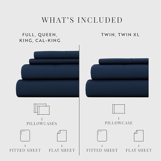 Linen Market Brushed Microfiber Twin XL Sheet Set 3 Piece – Oeko-TEX Certified Ultra Soft & Wrinkle-Free - 16" Deep Pocket Sheets - Easy Care Twin XL Size - Navy