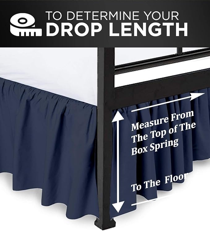 Ruffled Bed Skirt with Split Corners, Navy Blue, King 18 Inch Drop Bedskirt, Hotel Quality Brushed Microfiber Wrinkle Free Dust Ruffle Bed Skirt King Size
