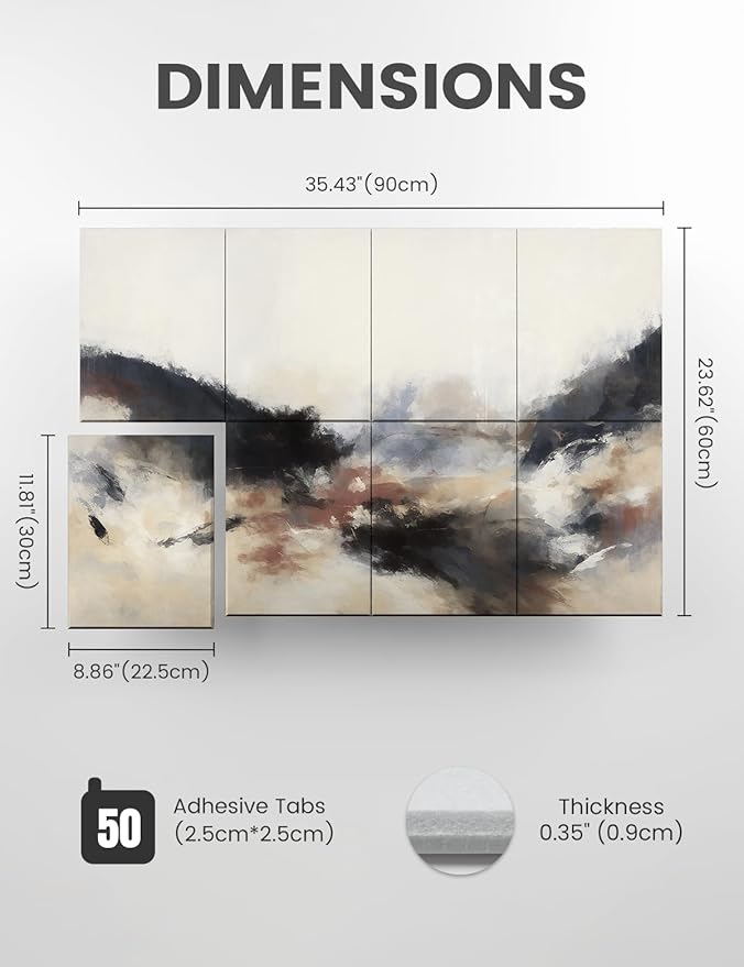 Wall Art Acoustic Panels,35''X24''Soundproof Wall Panels-8-Pack with 50 Adhesive Tabs, Decorative Sound Absorbing Panels for Living Room and Recording Studio, Offices-Silent Fjord
