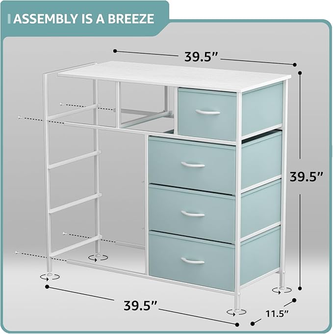 Sorbus Kids Dresser with 9 Drawers - Furniture Storage Chest Tower Unit for Bedroom, Hallway, Closet, Office Organization - Steel Frame, Wood Top, Fabric Bins (Aqua, Solid)