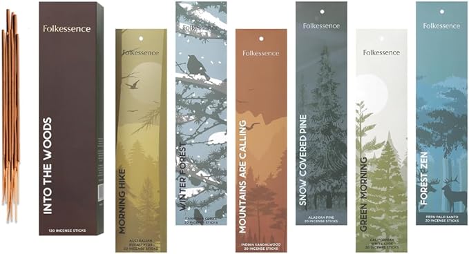 Folkulture Incense Sticks | Set of 6 (120) Insence-Sticks with 45 Mins Burn Time | Non Toxic Sandalwood, Eucalyptus, Cedar, Palo Santo | Organic White Sage Inscents