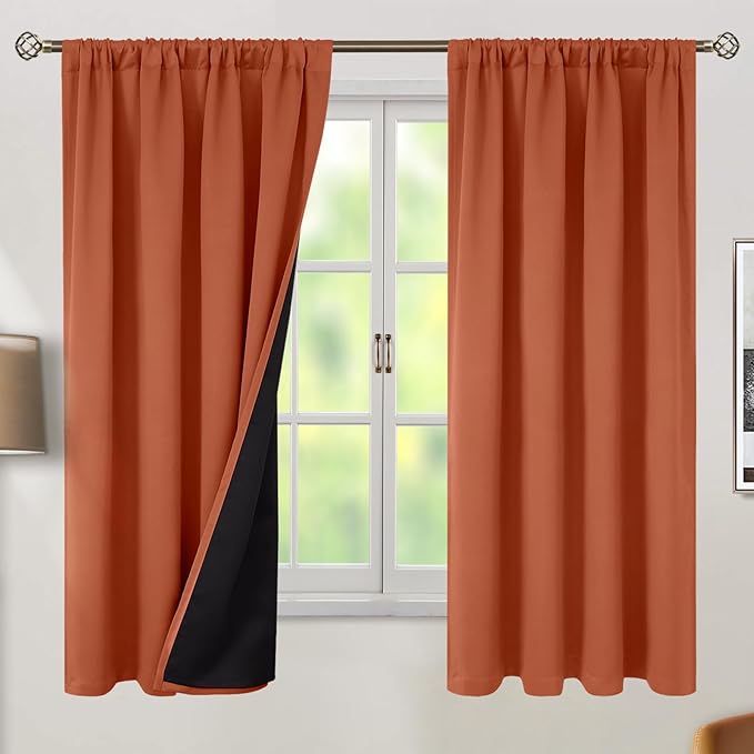 BGment Terracotta 100% Blackout Curtains for Bedroom, Fall Full Room Darkening Noise Reducing Living Room Curtains 63 Inch Length, Thermal Insulated Rod Pocket Window Drapes 2 Panels, 52 Inch Wide