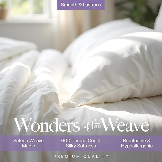 Carressa Linen 100% Egyptian Cotton Queen Sheet Set - 600 Thread Count Egyptian Cotton Queen Sheets Set (4 PC, Silver Gray), Ultra Soft, Cooling, 16" Deep Pocket Sateen Weave Luxury Hotel Bed Sheet