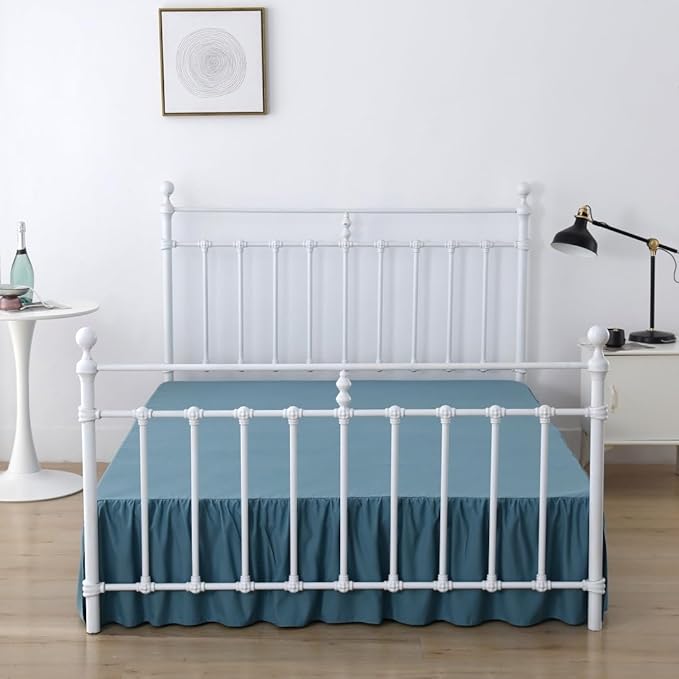 Bed Skirt King Size Ruffled Bed Skirts with Split Corners, 14 Inch Drop Dust Ruffle Bed Skirts with Platform, Teal Blue, 14'' King