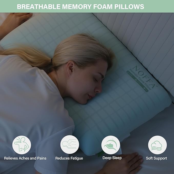 Cooling Memory Foam Pillow 2 Pack, Bed Pillows, Medium Soft Feel Neck Pillow for Sleeping, Memory Foam Pillows for Sleeping Side, Back & Stomach Sleepers, Breathable & Removable Cover