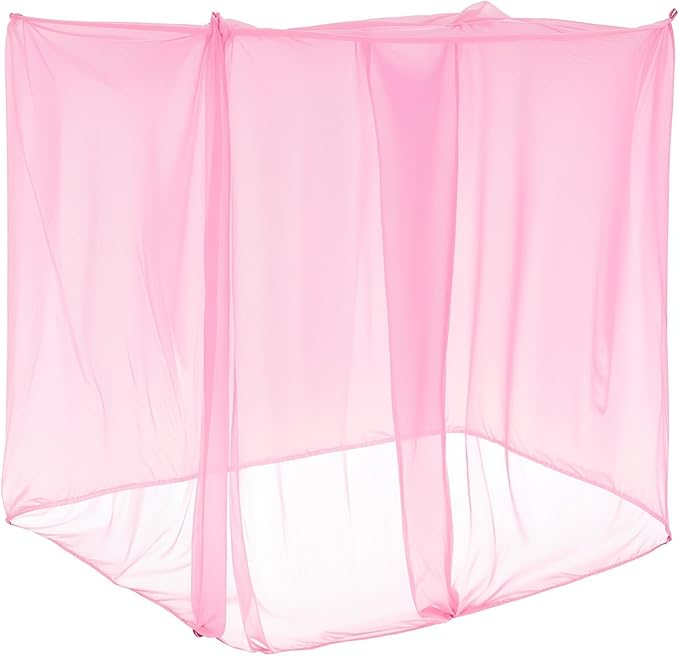 4 Corners Mosquito Net for Mosquiteros para Camas Bed Canopies Netting Bed Drapes Rectangular Mosquito Mesh for Camping Home Outdoor Travel(Pink,L75 X W59 X H67 Inch,1 Opening)