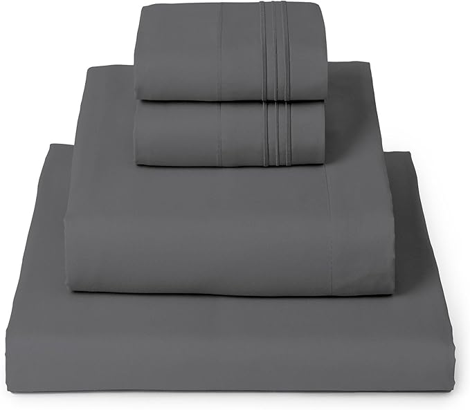 Mellanni Twin XL Sheet Set - 4-Piece Iconic Collection Bedding, (Including 2 Pillowcases), 16-Inch Deep Pocket, Easy Care, Extra Soft, Cooling Sheets, Brushed Microfiber - Gray