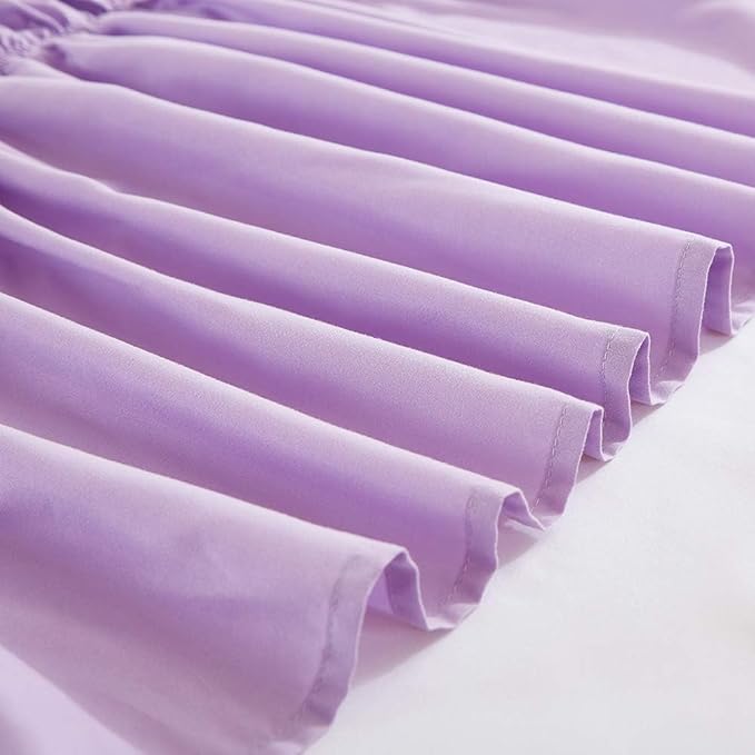 MEILA Wrap Around Bed Skirt Three Fabric Sides Elastic Dust Ruffled 14 Inch Tailored Drop,Easy to Install Fade Resistant-Light Purple, Queen/King